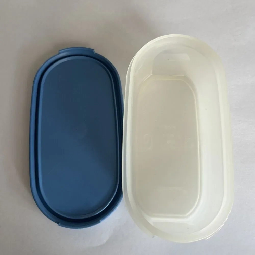 Vintage Tupperware Sheer Container 2 cup 1611 with Blue Lid 1616, Modular Mates